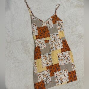 SHEIN Patchwork Floral Mini Slip Dress - Orange & Yellow